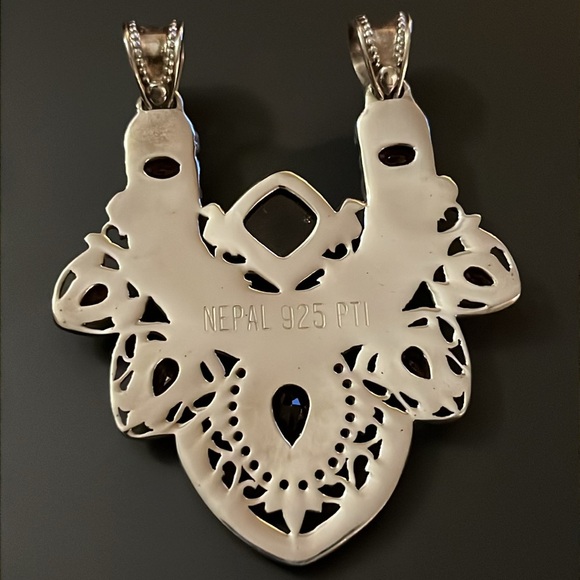 Sterling shield pendant with bezel-set ruby gemstones - Picture 4 of 10